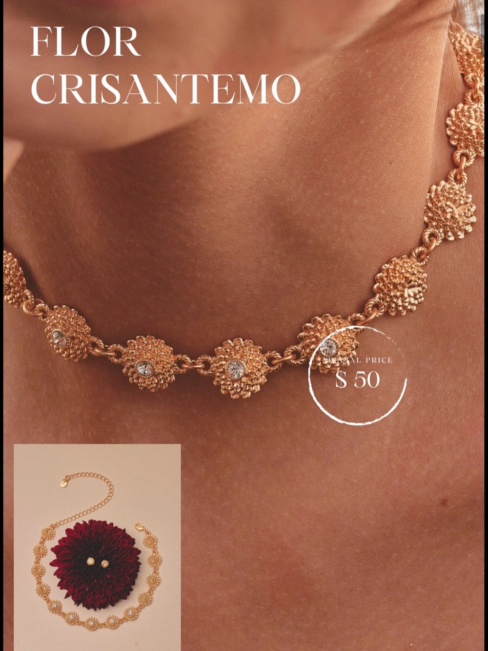 Gold Floral Link Necklace